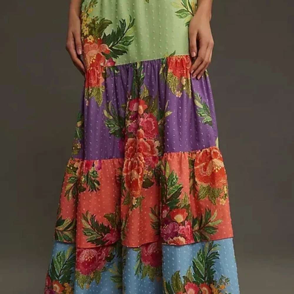 Farm Rio x Anthropologie.             Floral Multi-Color Tiered Skirt